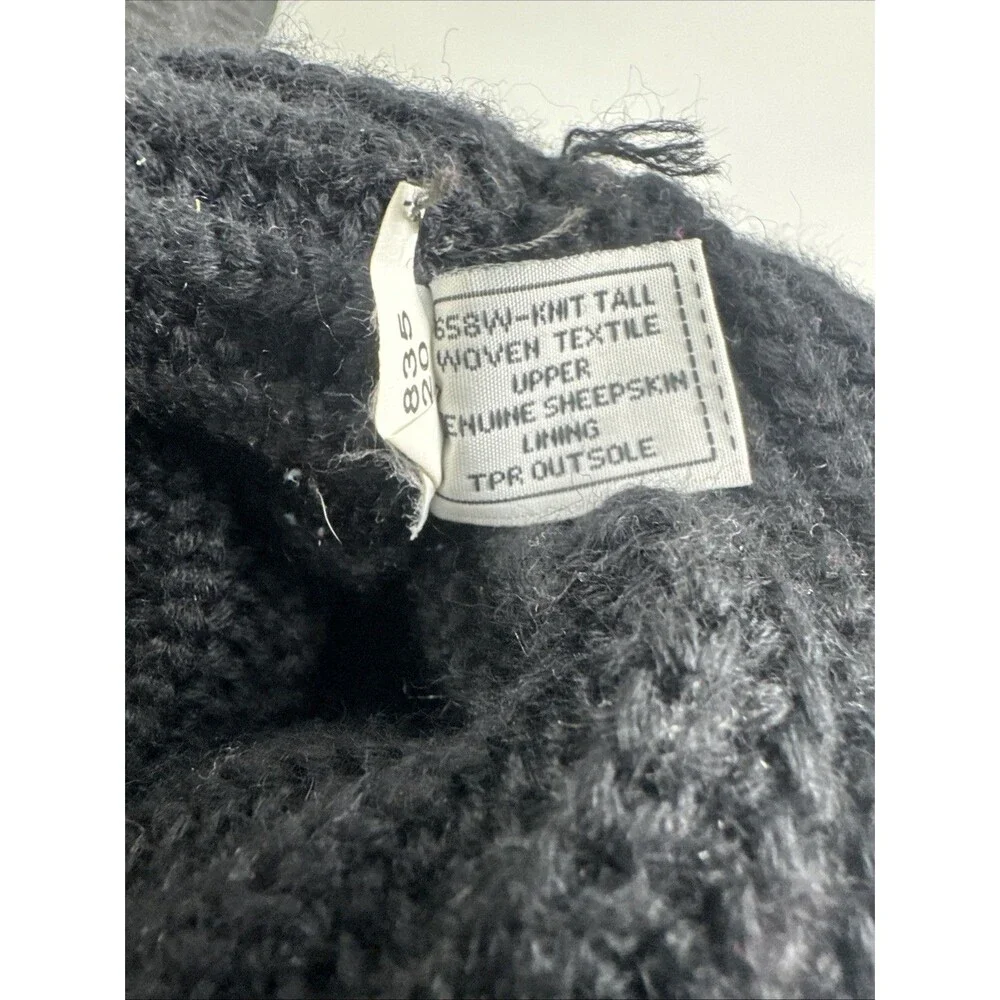 Bearpaw Knit Tall Boot Black Sheepskin Stretch Button Foldover Pull On Womens 9
